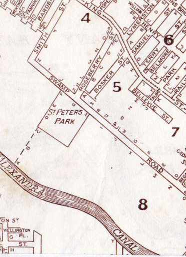 Map showing location of St Peters Park at Tempe